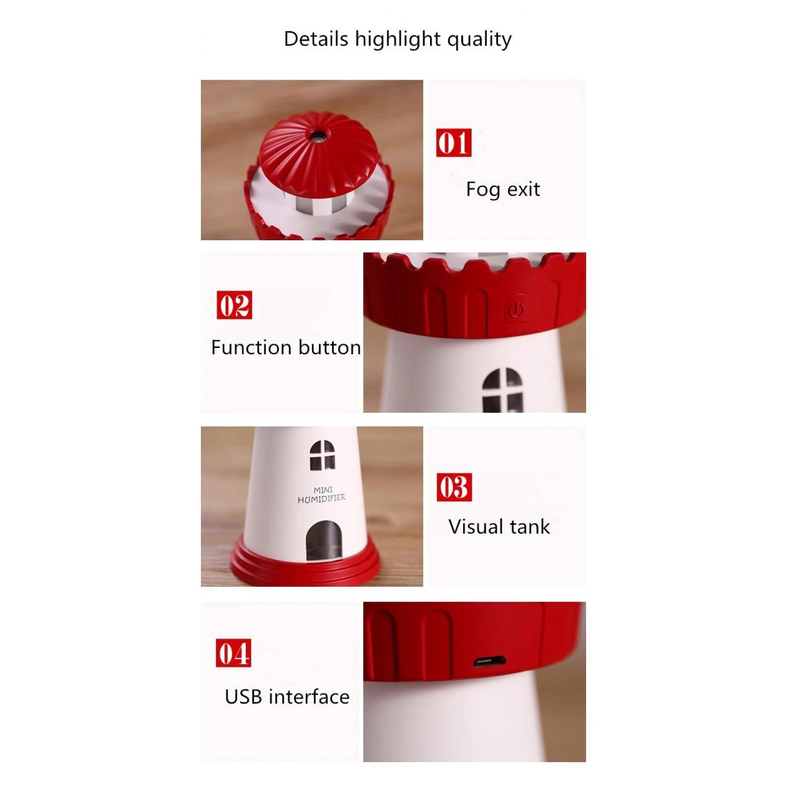 Universal Beau Phare Humidificateur D'air à Ultrasons DC5V USB Diffuseur D'eau ... – Image 5