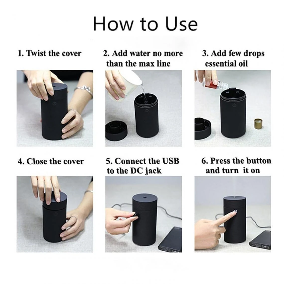 Universal Humidificateurs Portables à Ultrasons Diffuseurs D'arômes D'huiles E... – Image 4